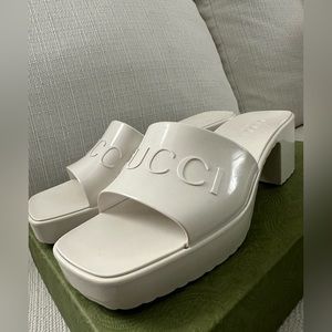 Gucci White Rubber Slide Sandals
